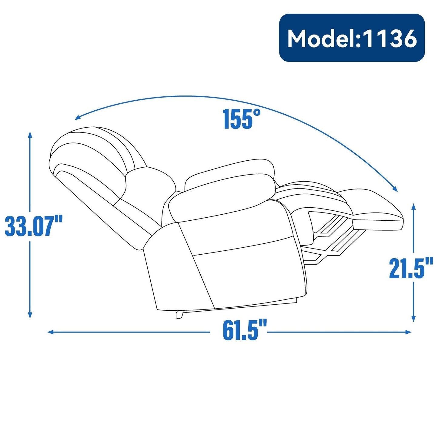 Fauteuil inclinable électrique de grande taille en chenille avec largeur d'assise de 23 pouces et dossier haut, massage par vibration à 8 points et chauffage lombaire