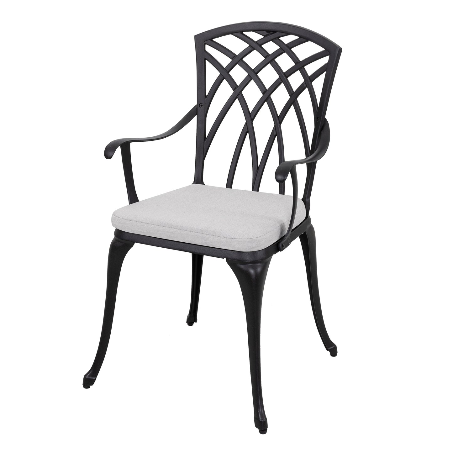 Table de bistrot en fonte d'aluminium de 24 pouces et 2 chaises de bistrot avec coussins gris - Table ronde de 24 pouces