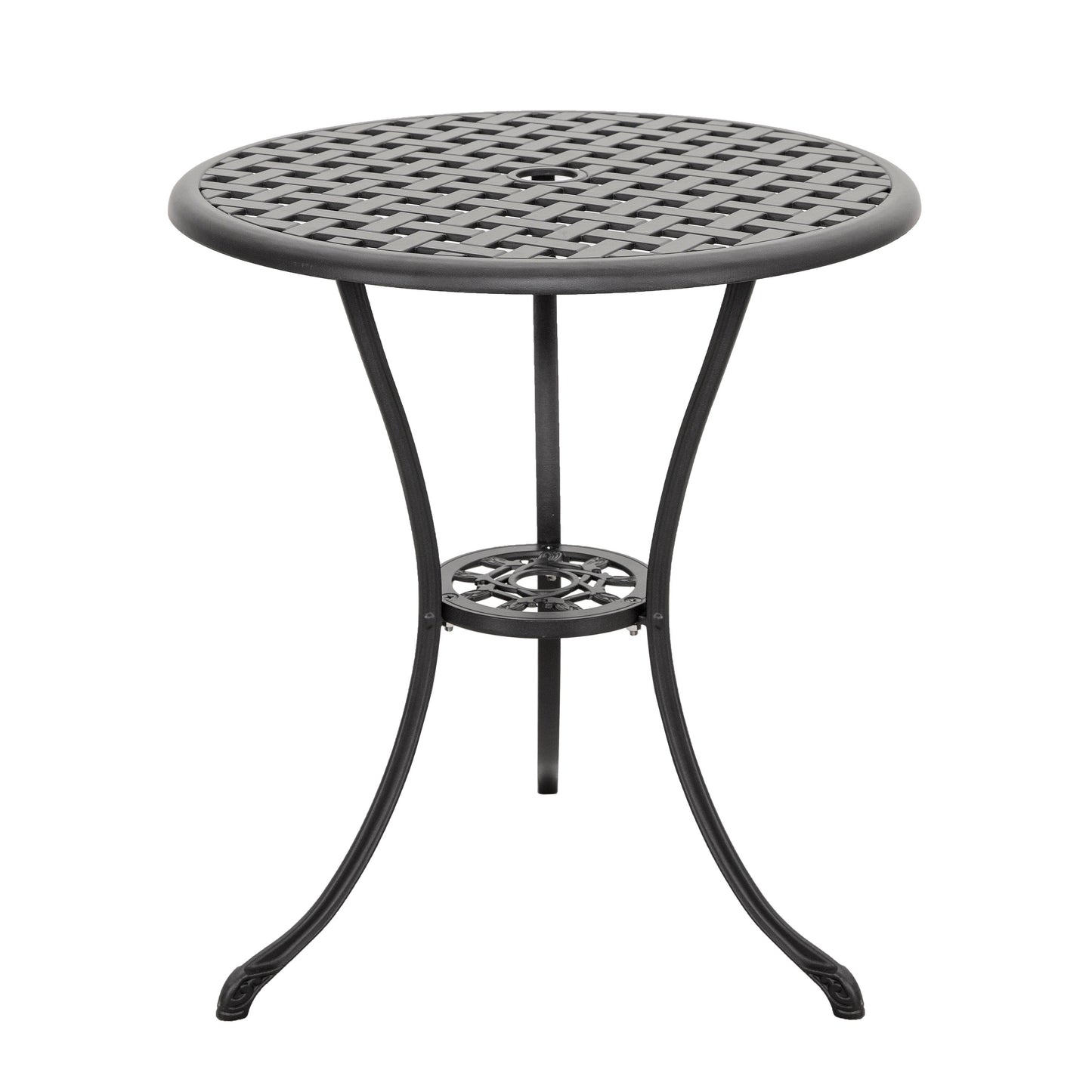 Table de bistrot en fonte d'aluminium de 24 pouces et 2 chaises de bistrot avec coussins gris - Table ronde de 24 pouces