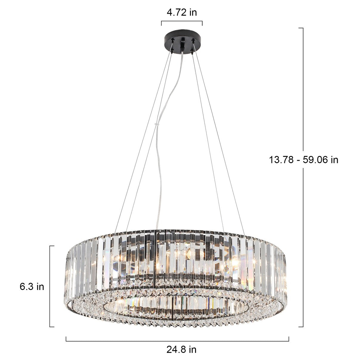 Lustre de ferme 24,8 po à 8 lumières, lustre en cristal, lustre tambour pour salle à manger, salon, chambre à coucher, cuisine