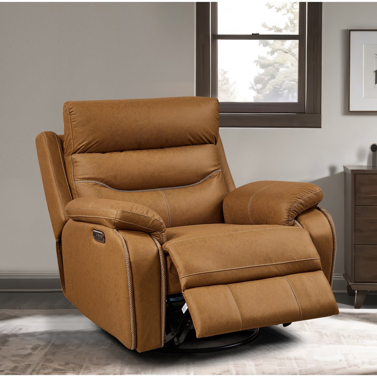 Fauteuil inclinable pivotant à 240° avec double moteur, appui-tête électrique, positions d'inclinaison infinies, ports de charge USB et repose-pieds