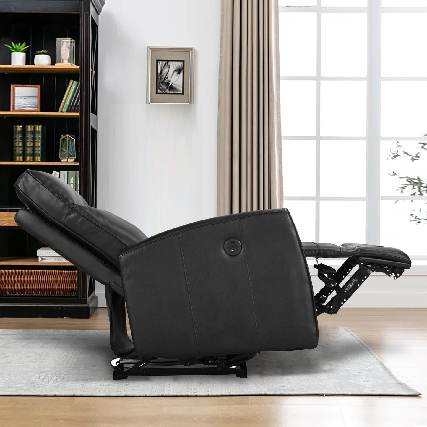 Canapé inclinable électrique en cuir véritable de 27,75 pouces de largeur avec chargeur USB