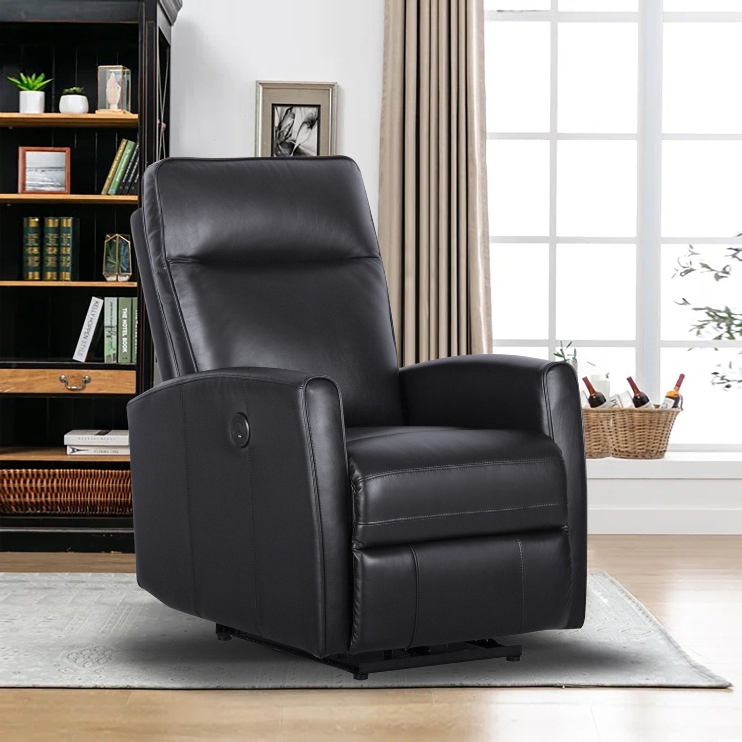 Canapé inclinable électrique en cuir véritable de 27,75 pouces de largeur avec chargeur USB