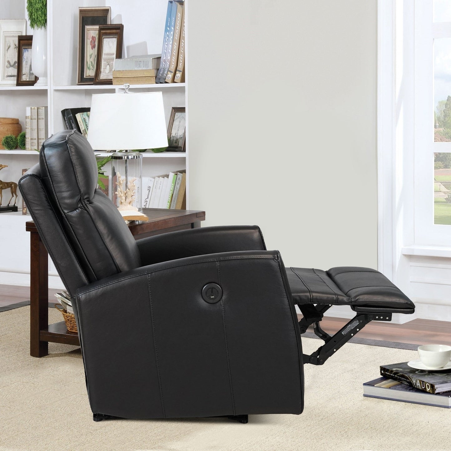 Canapé inclinable électrique en cuir véritable de 27,75 pouces de largeur avec chargeur USB