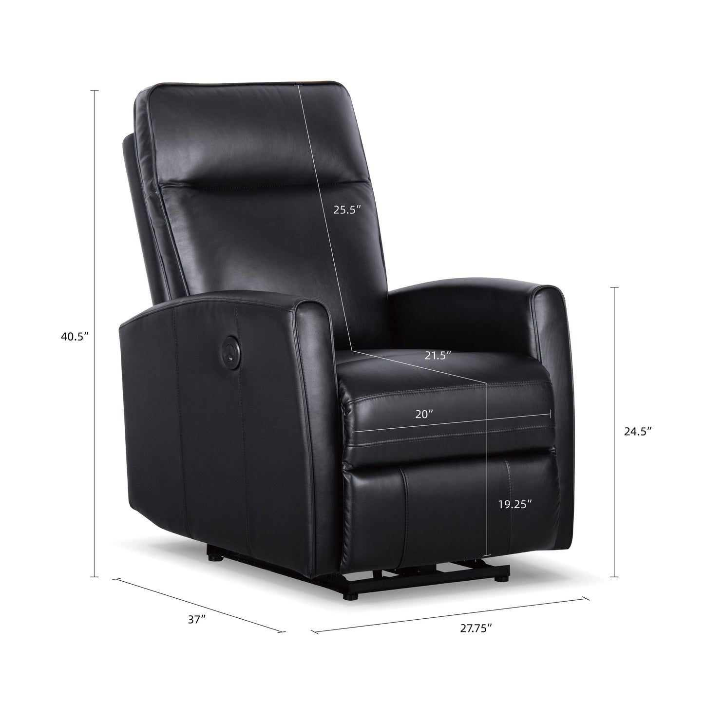 Canapé inclinable électrique en cuir véritable de 27,75 pouces de largeur avec chargeur USB