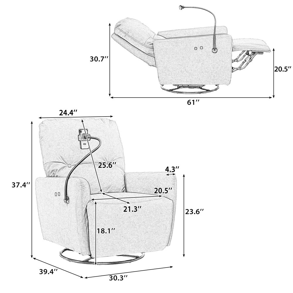 Fauteuil inclinable électrique pivotant à 270 degrés avec support pour téléphone