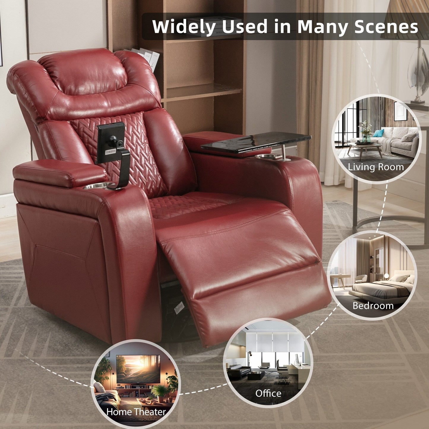 Fauteuil inclinable électrique pivotant à 270 degrés en cuir PU, siège individuel, fauteuil inclinable pour home cinéma avec dossier confortable et plateau