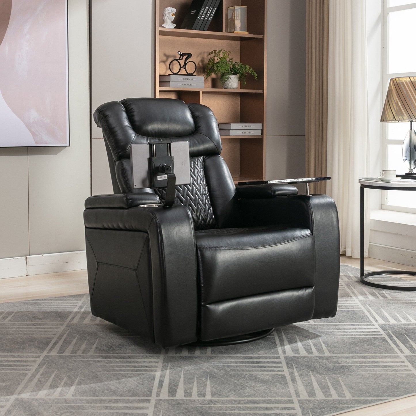 Fauteuil inclinable électrique pivotant à 270 degrés en cuir PU, siège individuel, fauteuil inclinable pour home cinéma avec dossier confortable et plateau