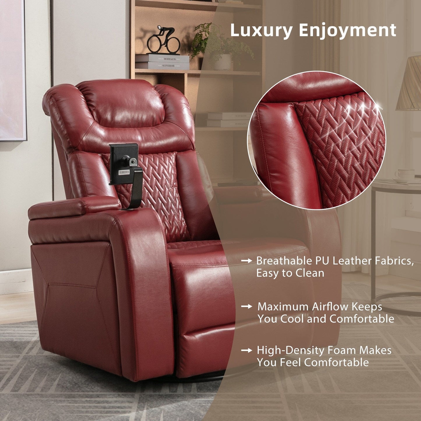 Fauteuil inclinable électrique pivotant à 270 degrés en cuir PU, siège individuel, fauteuil inclinable pour home cinéma avec dossier confortable et plateau