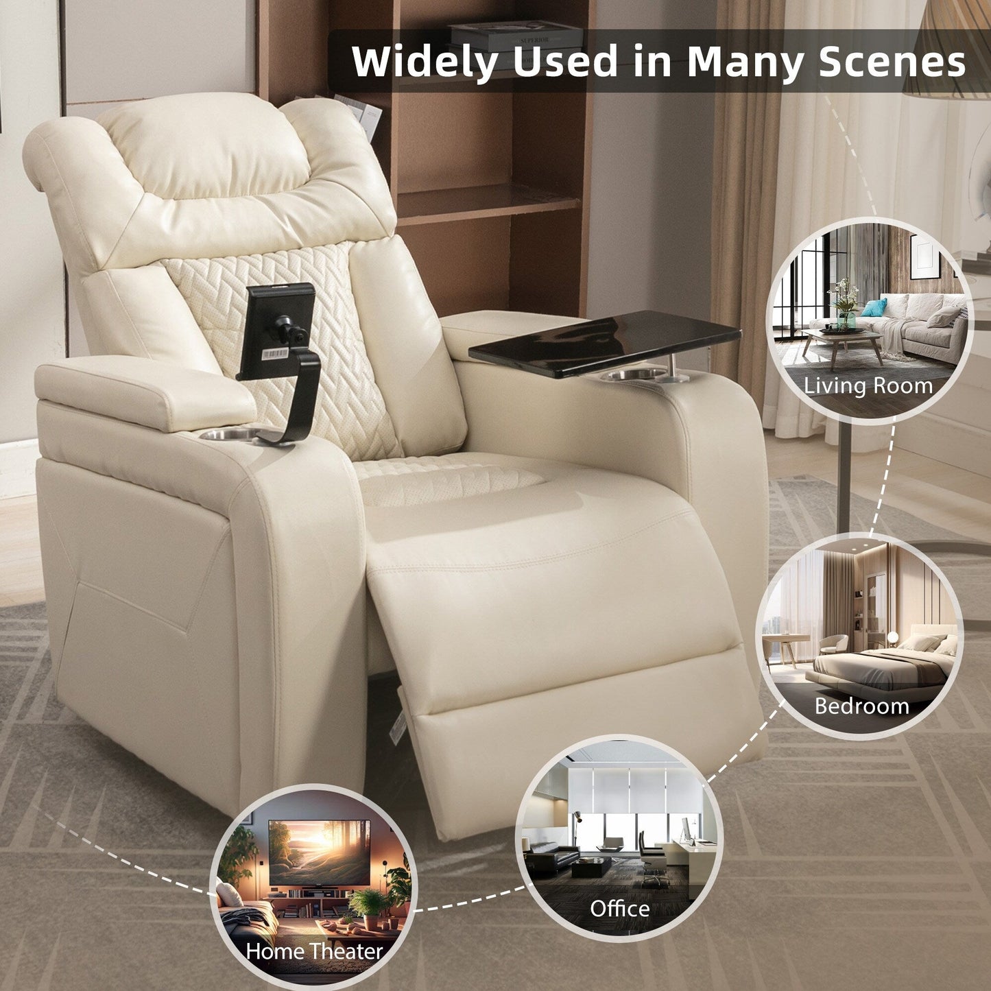 Fauteuil inclinable électrique pivotant à 270 degrés en cuir PU, siège individuel, fauteuil inclinable pour home cinéma avec dossier confortable et plateau