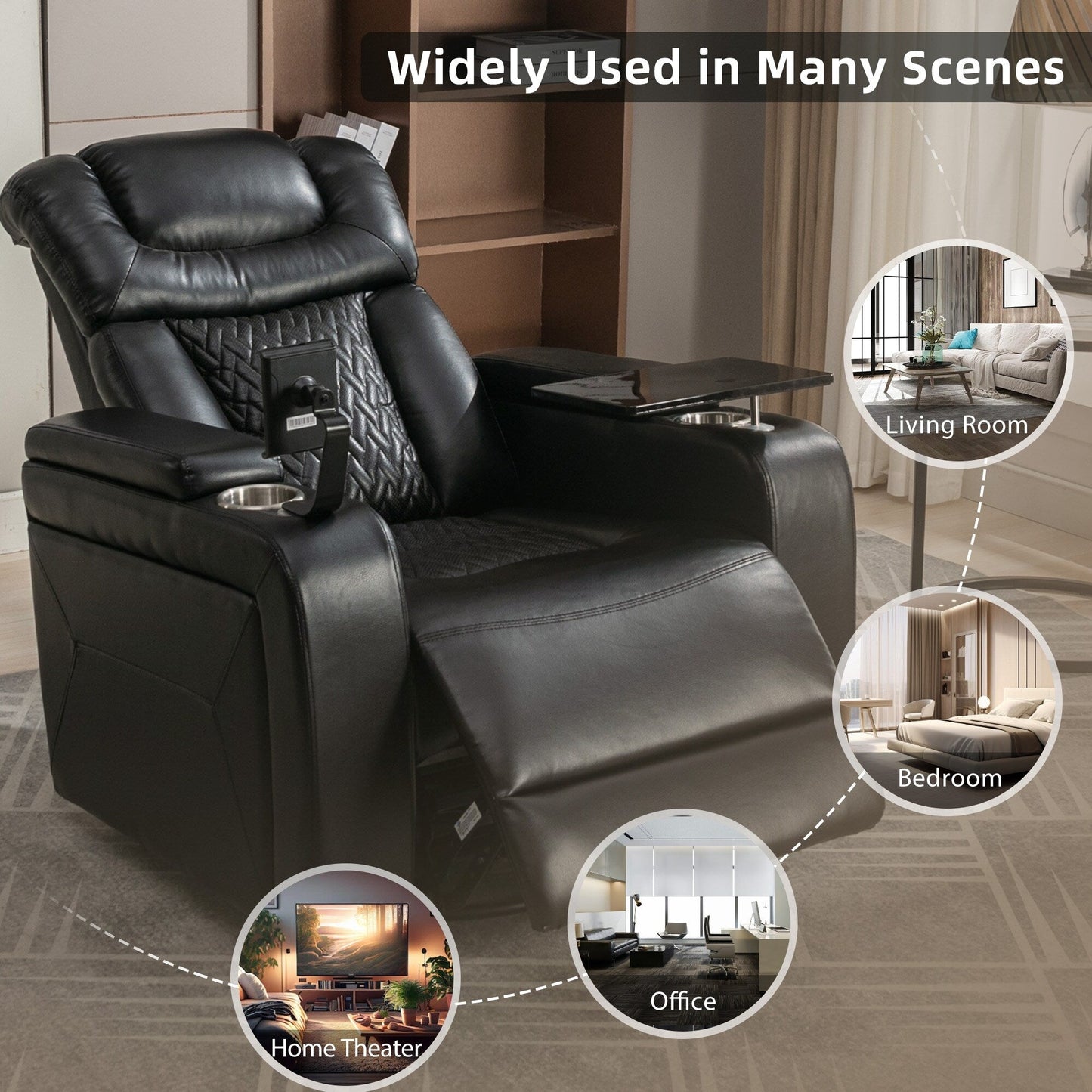 Fauteuil inclinable électrique pivotant à 270 degrés en cuir PU, siège individuel, fauteuil inclinable pour home cinéma avec dossier confortable et plateau