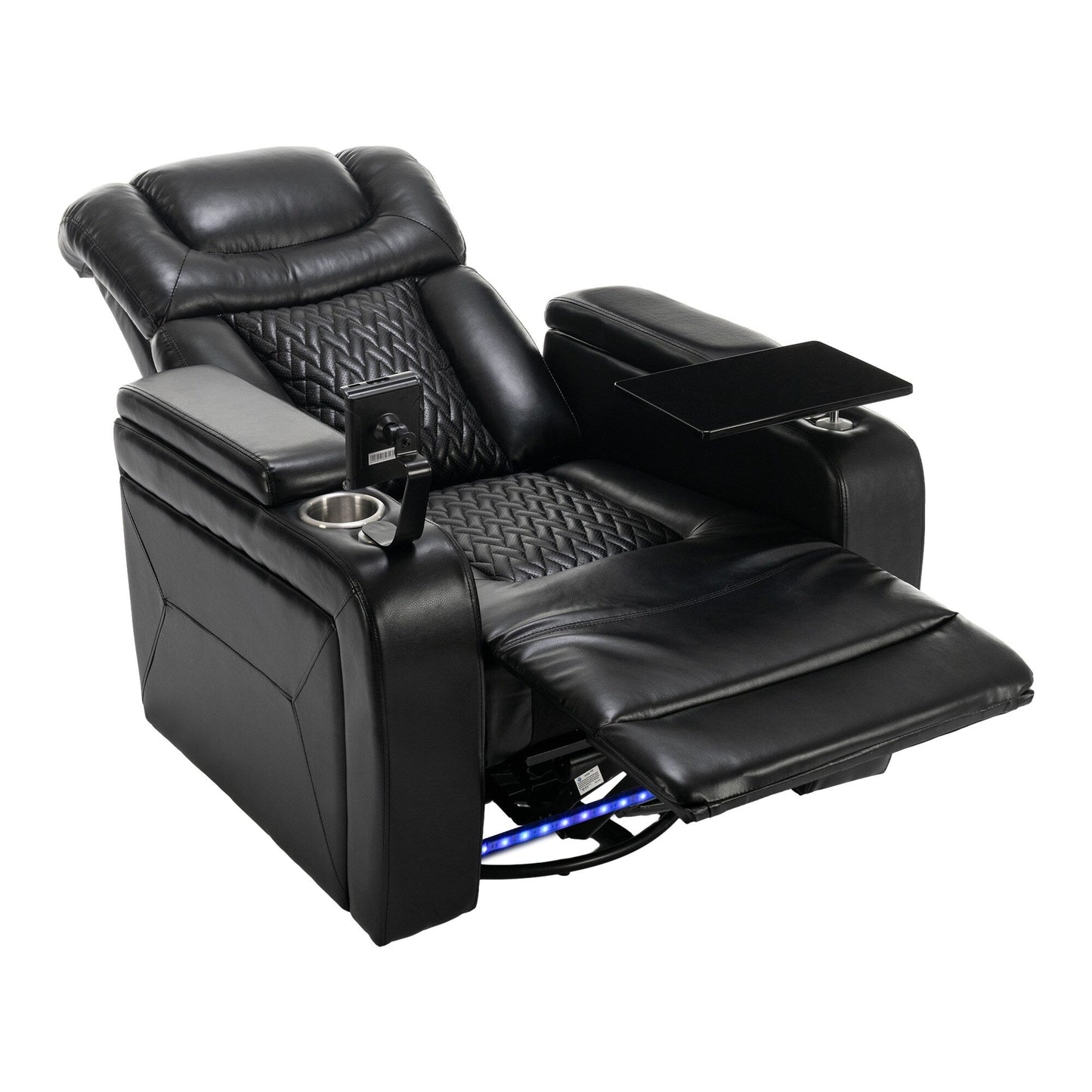 Fauteuil inclinable électrique pivotant à 270 degrés pour home cinéma avec plateau, support pour téléphone, porte-gobelet et port USB