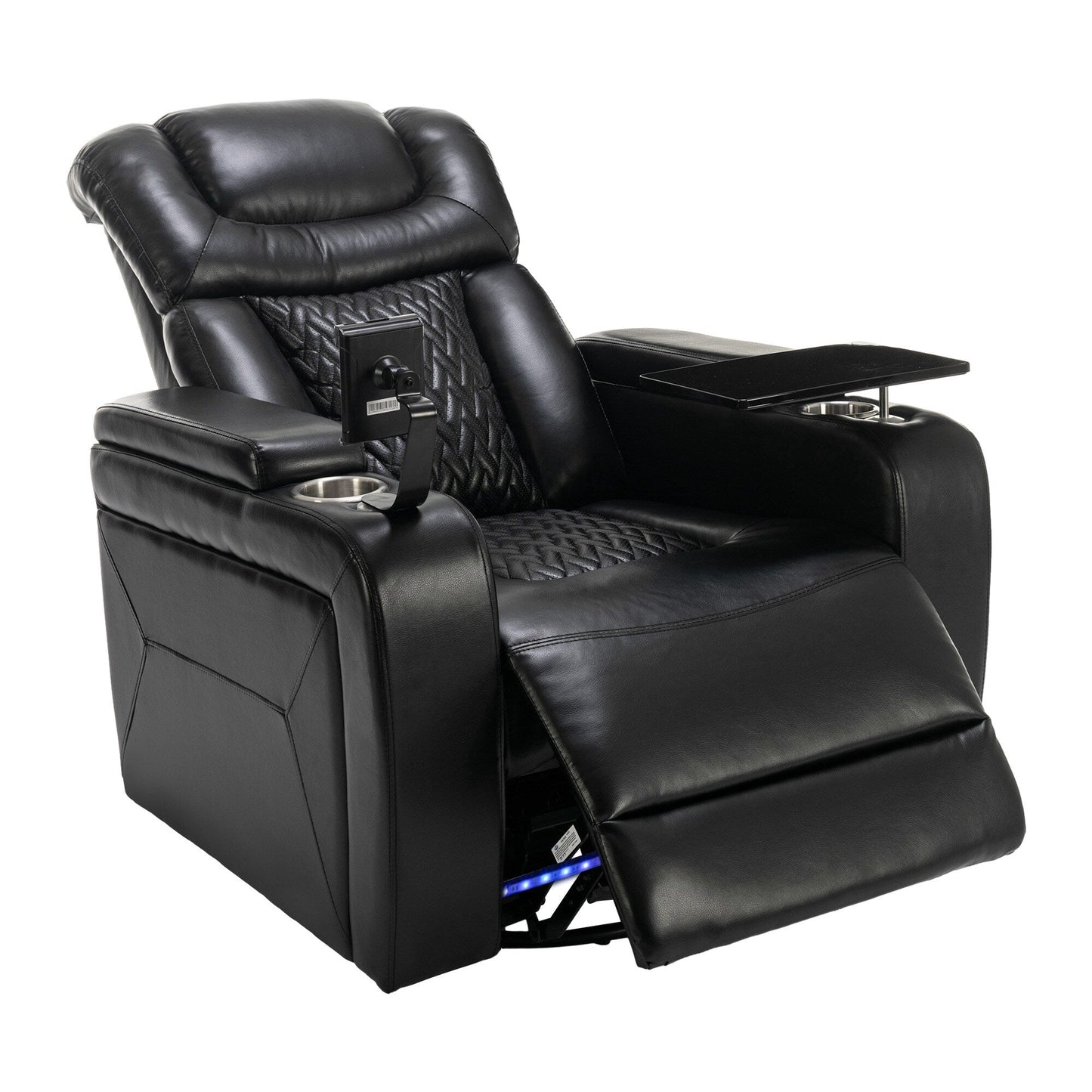 Fauteuil inclinable électrique pivotant à 270 degrés pour home cinéma avec plateau, support pour téléphone, porte-gobelet et port USB