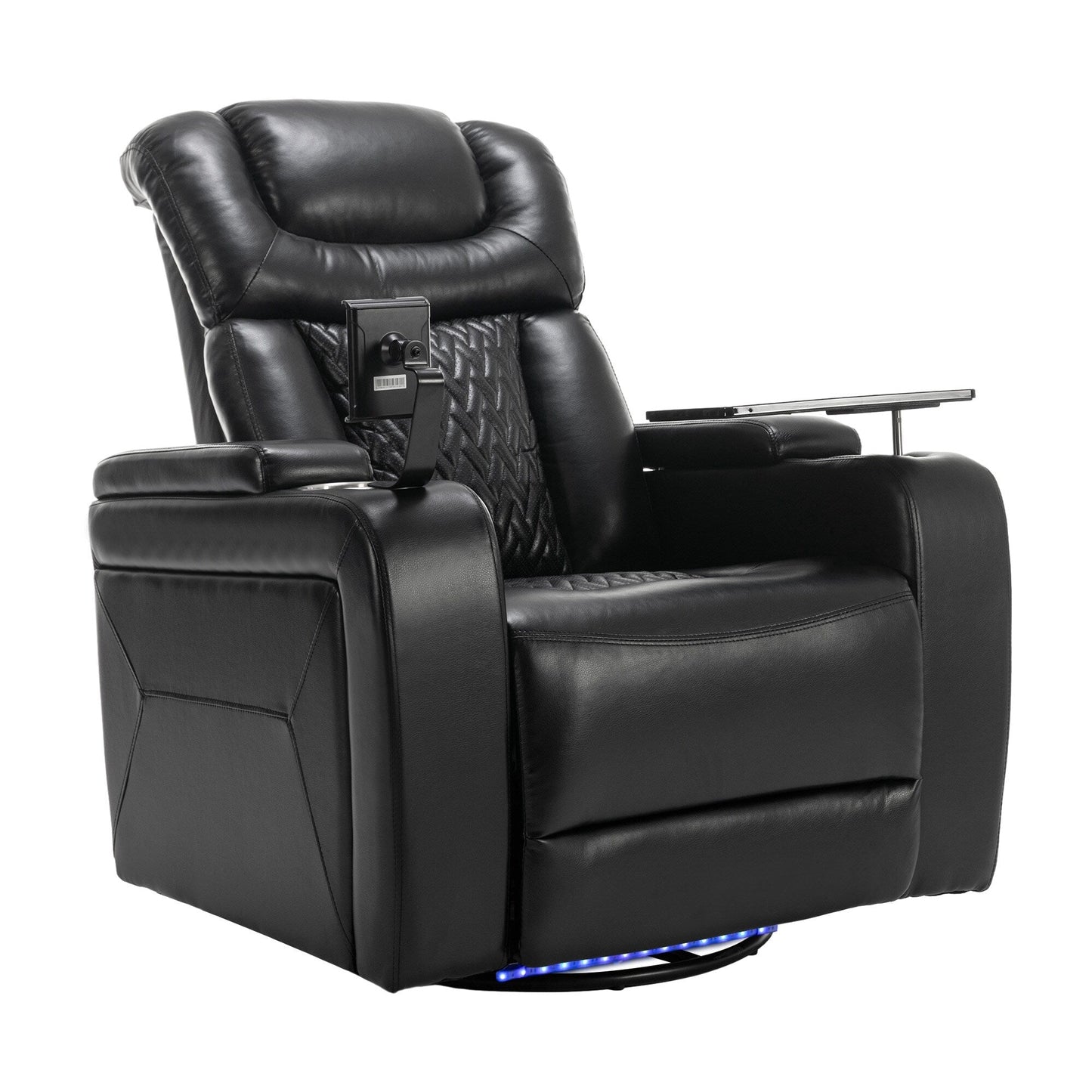 Fauteuil inclinable électrique pivotant à 270 degrés pour home cinéma avec plateau, support pour téléphone, porte-gobelet et port USB