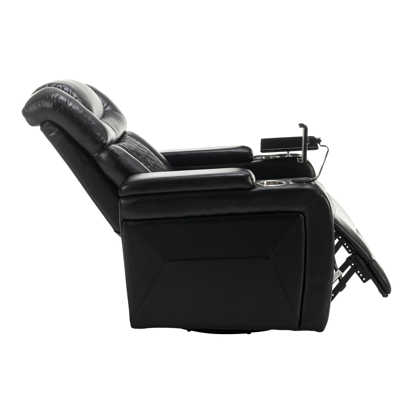 Fauteuil inclinable électrique pivotant à 270 degrés pour home cinéma avec plateau, support pour téléphone, porte-gobelet et port USB