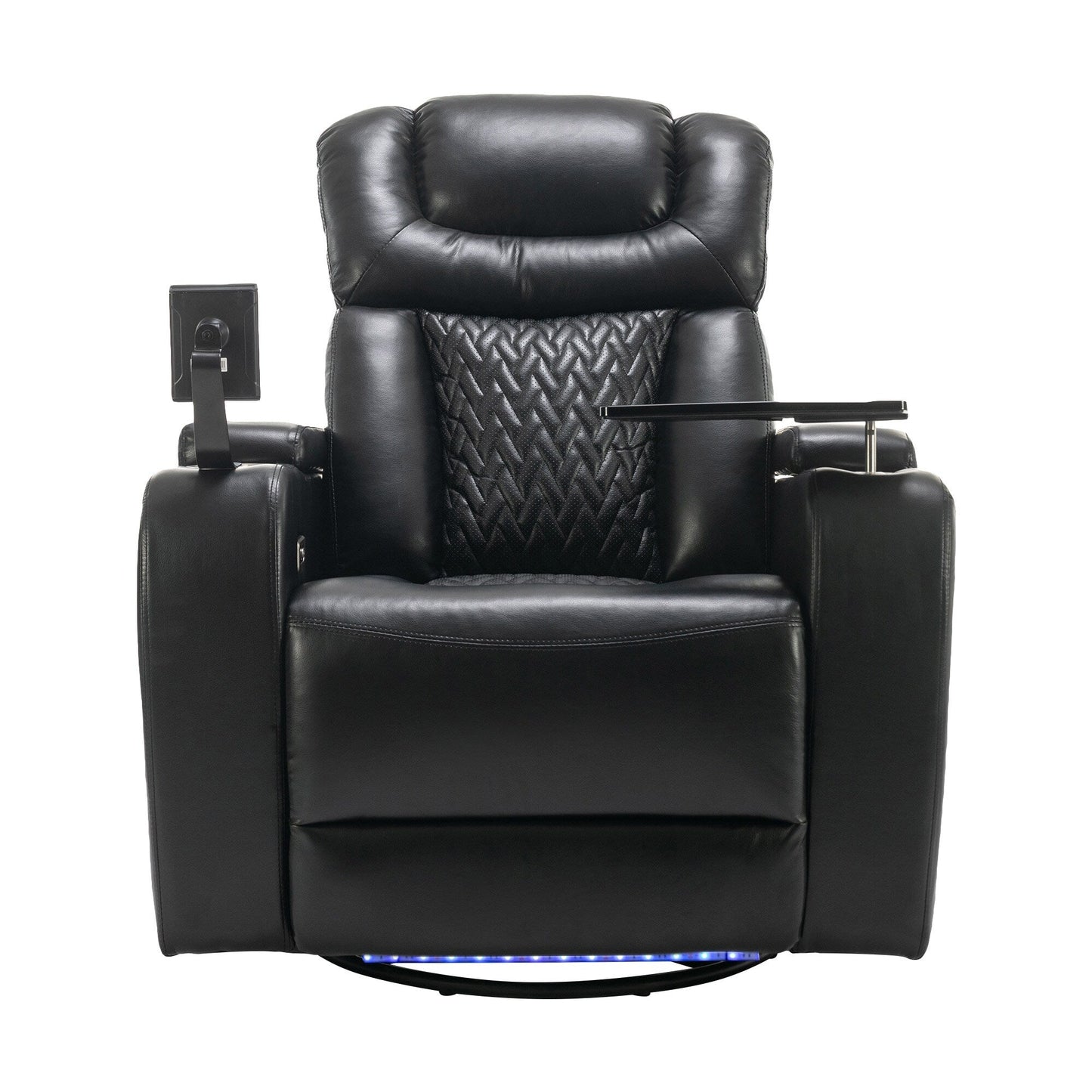Fauteuil inclinable électrique pivotant à 270 degrés pour home cinéma avec plateau, support pour téléphone, porte-gobelet et port USB