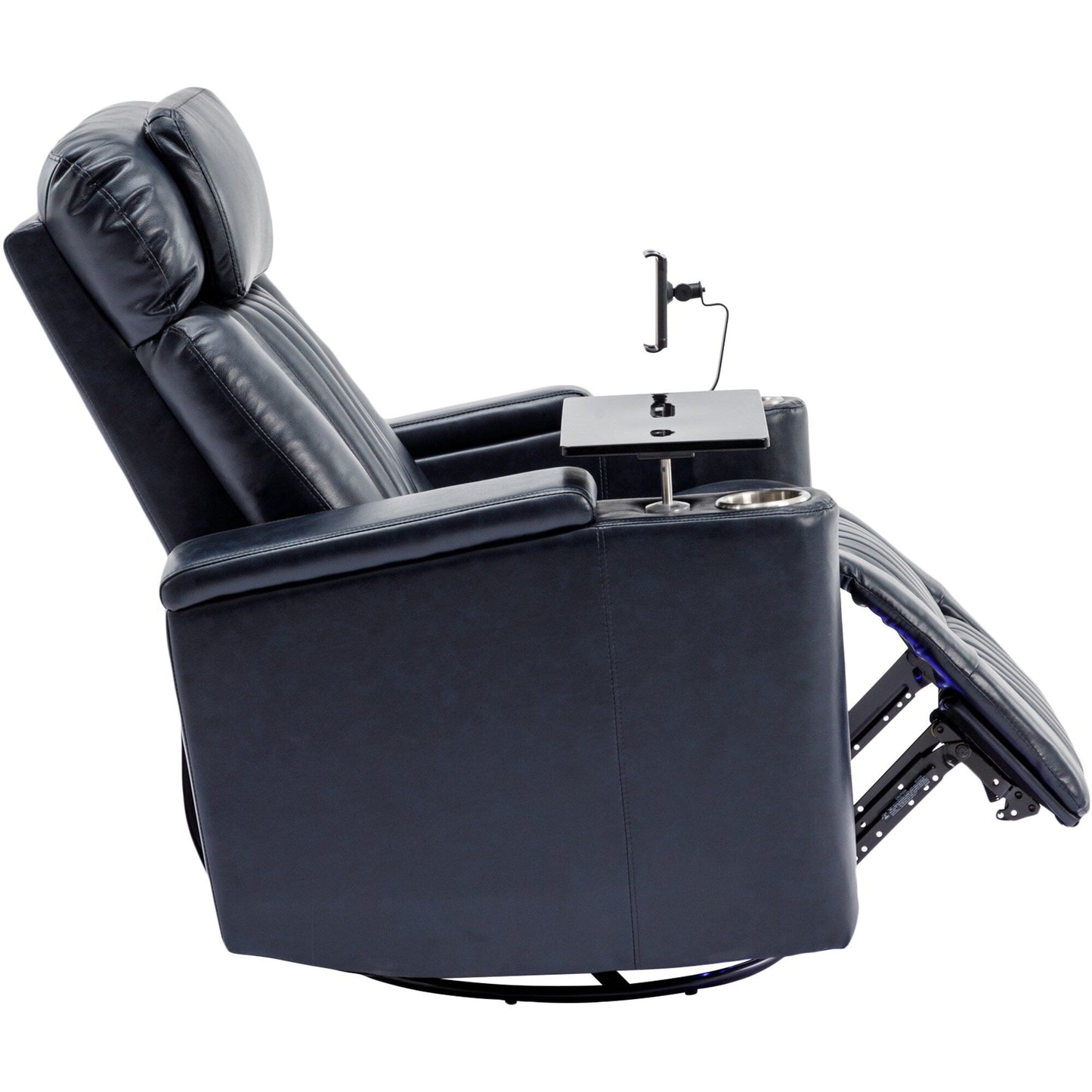 Fauteuil inclinable pivotant à 270°, siège home cinéma avec rangement dissimulé pour les accoudoirs, bande lumineuse LED et porte-gobelet