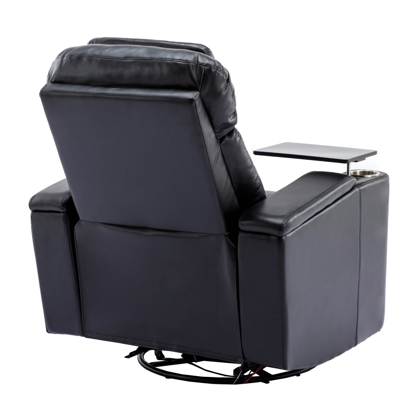Fauteuil inclinable pivotant à 270°, siège home cinéma avec rangement dissimulé pour les accoudoirs, bande lumineuse LED et porte-gobelet