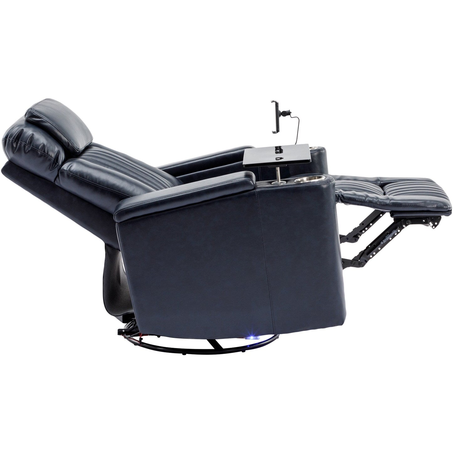 Fauteuil inclinable pivotant à 270°, siège home cinéma avec rangement dissimulé pour les accoudoirs, bande lumineuse LED et porte-gobelet