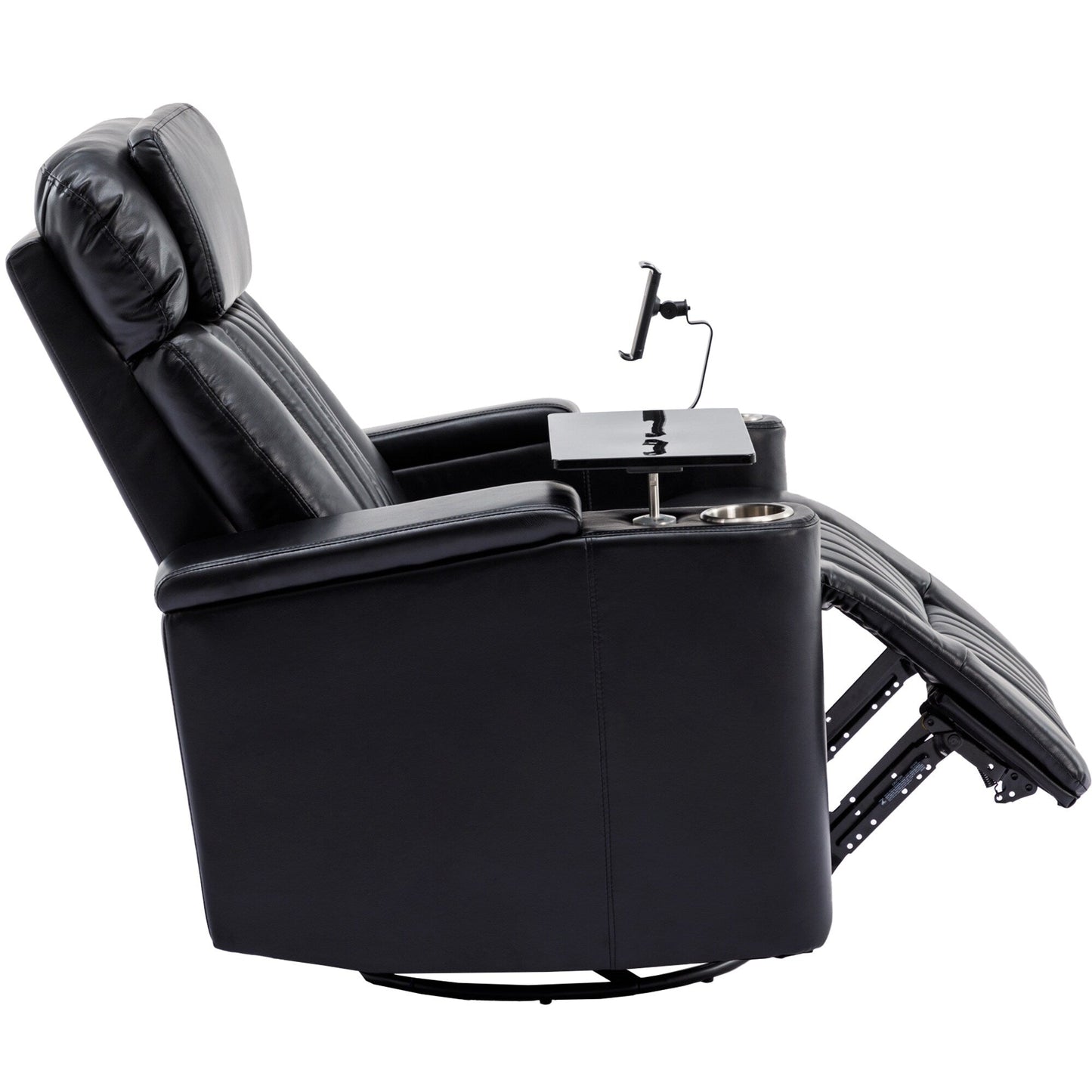 Fauteuil inclinable pivotant à 270°, siège home cinéma avec rangement dissimulé pour les accoudoirs, bande lumineuse LED et porte-gobelet