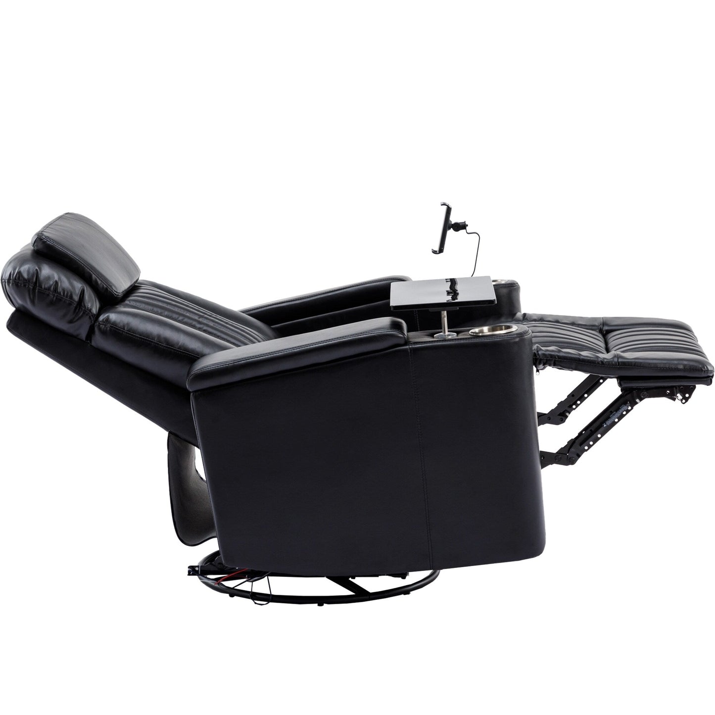 Fauteuil inclinable pivotant à 270°, siège home cinéma avec rangement dissimulé pour les accoudoirs, bande lumineuse LED et porte-gobelet
