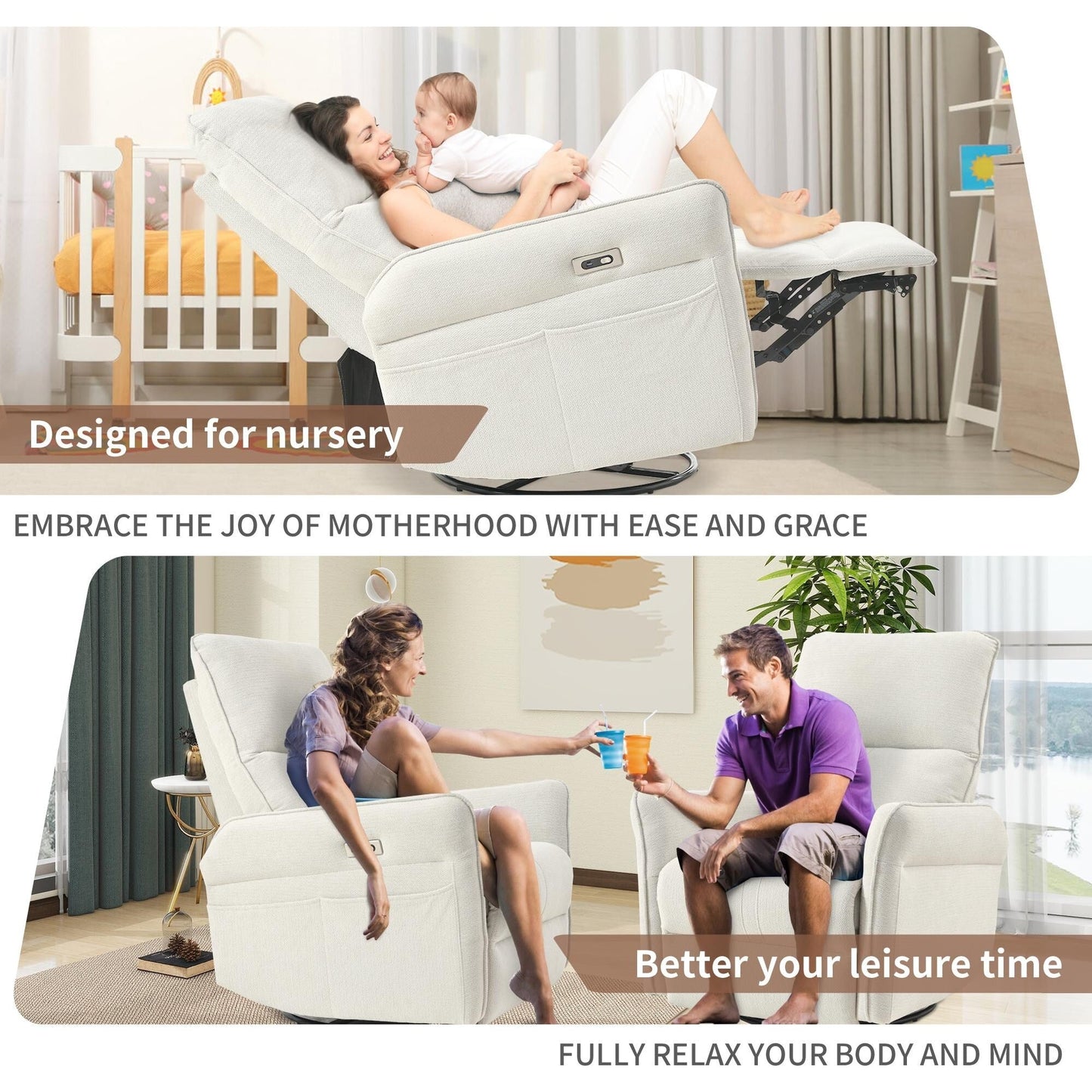 Fauteuil inclinable pivotant à 270° pour adultes, fauteuil inclinable pivotant à bascule, fauteuil inclinable électrique pour petits espaces