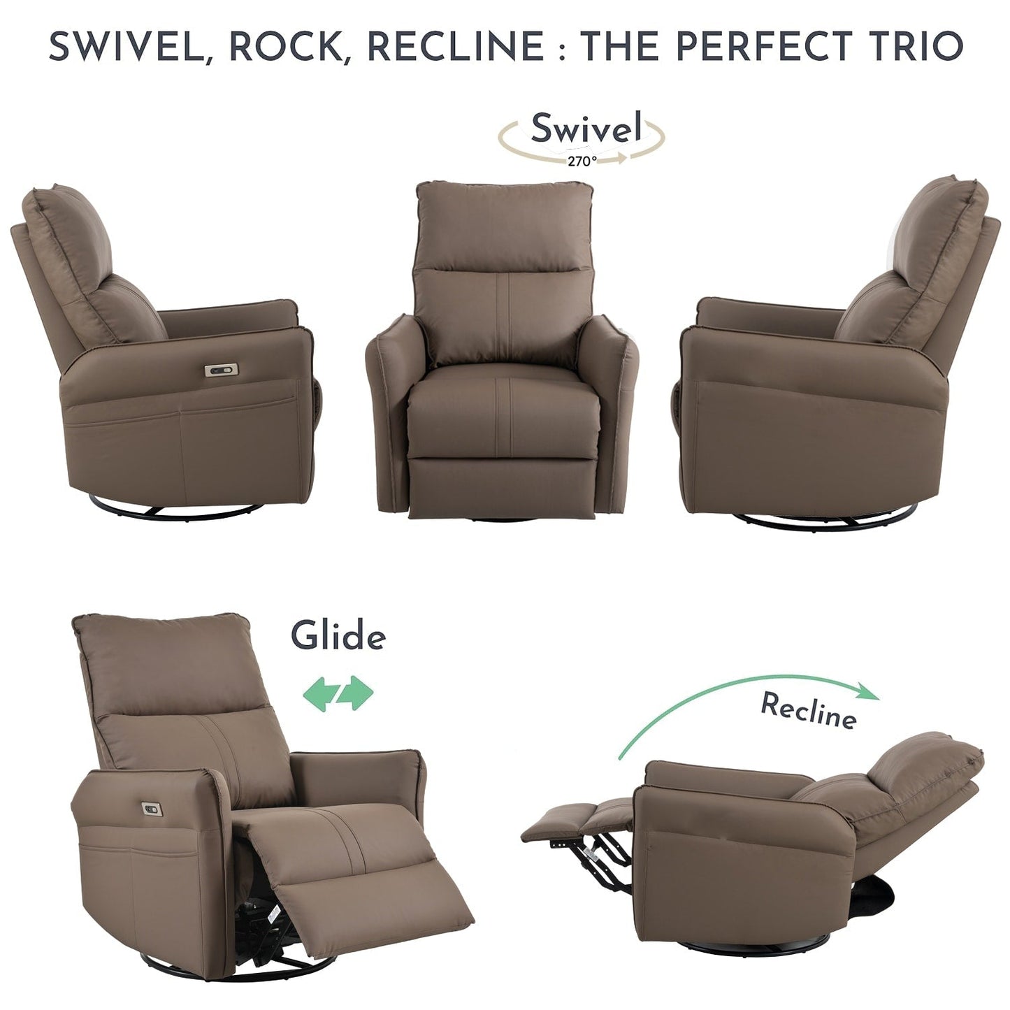 Fauteuil inclinable pivotant à 270°, canapé inclinable électrique avec ports USB