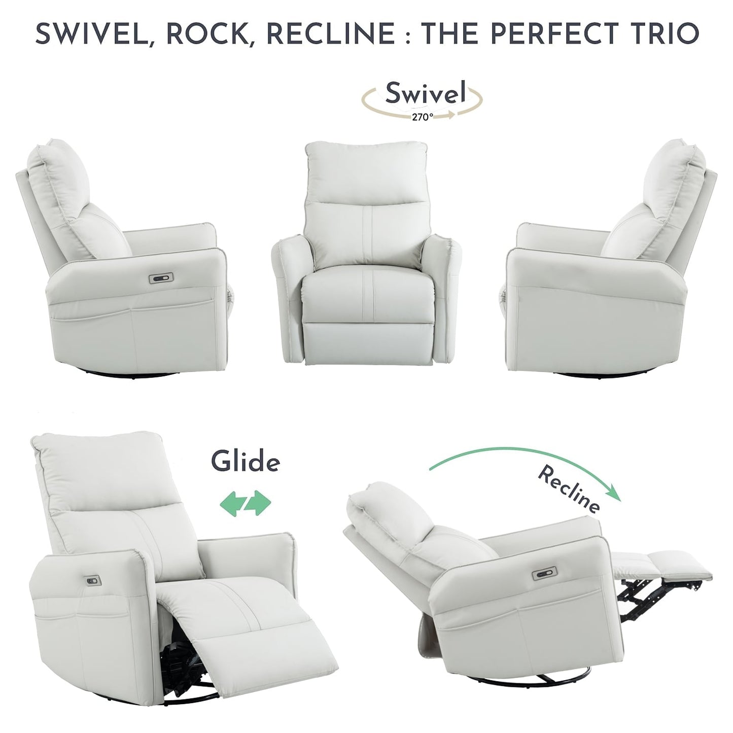 Fauteuil inclinable pivotant à 270°, canapé inclinable électrique avec ports USB