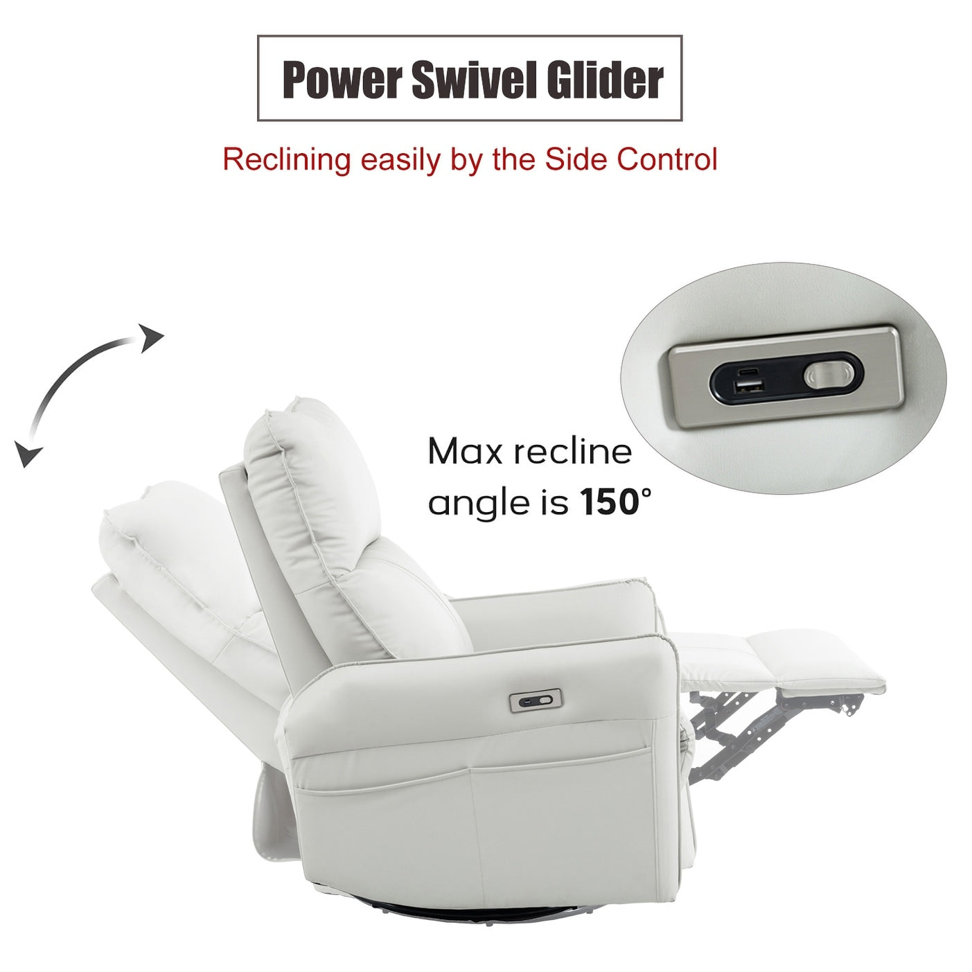 Fauteuil inclinable pivotant à 270°, canapé inclinable électrique avec ports USB