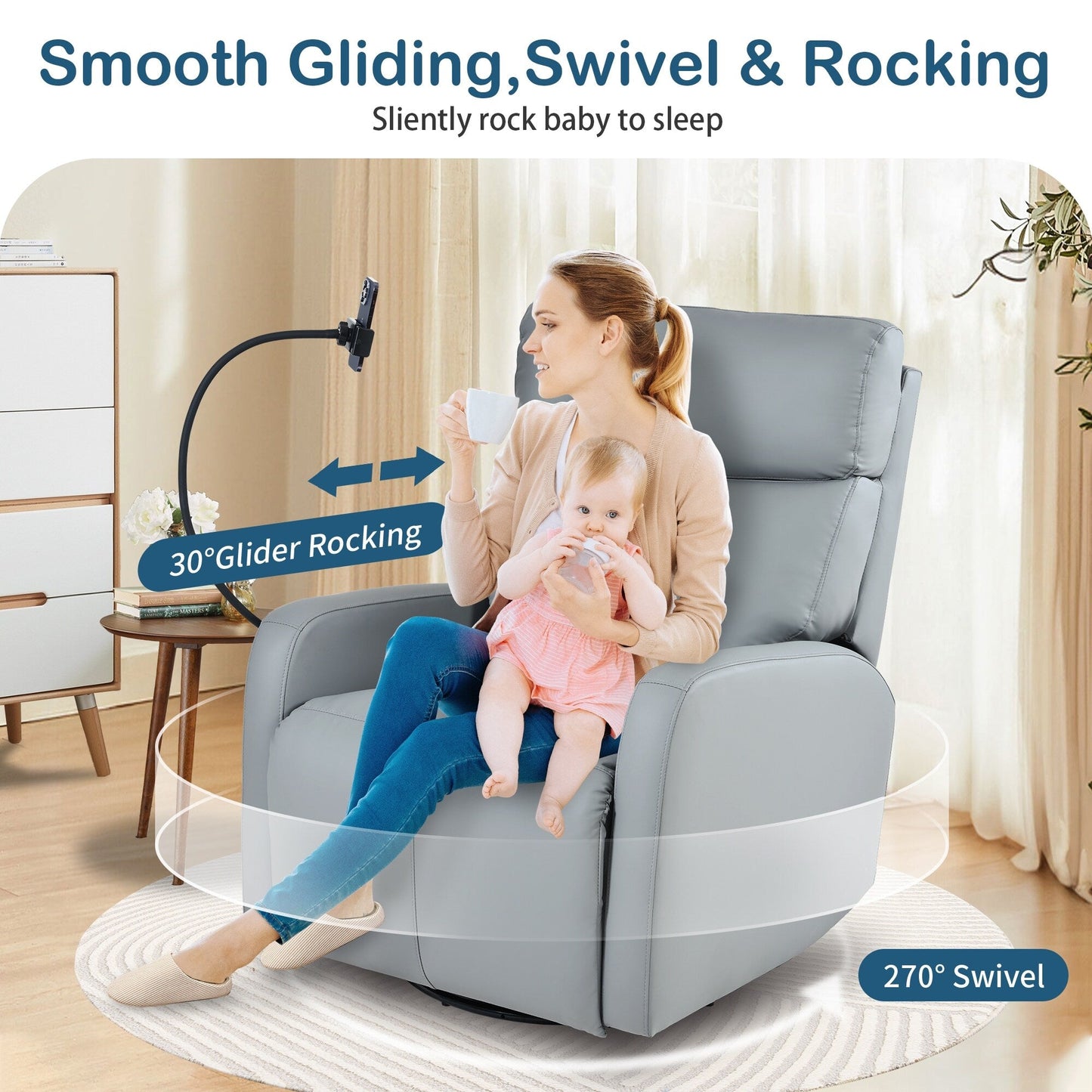 Fauteuil inclinable à bascule pivotant à 270°