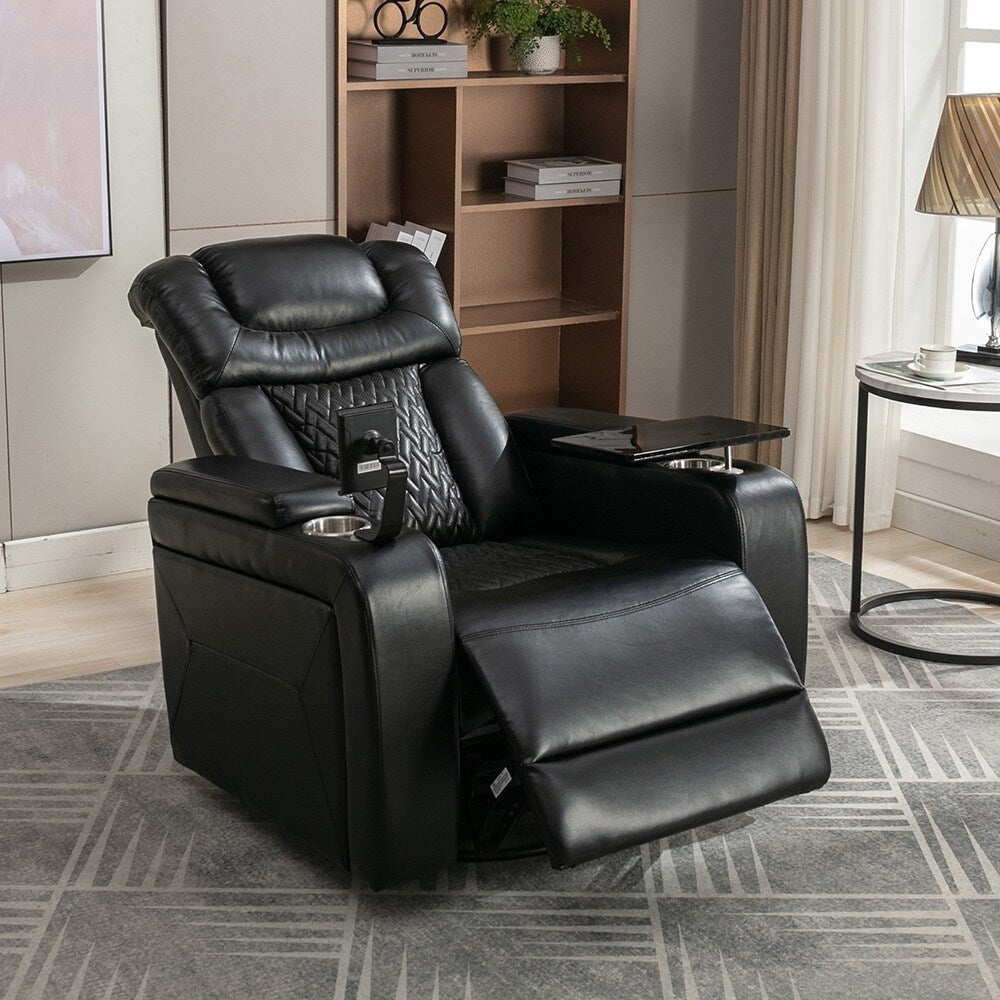 Fauteuil inclinable électrique pivotant à 270°, fauteuil multimédia avec plusieurs plateaux et rangement