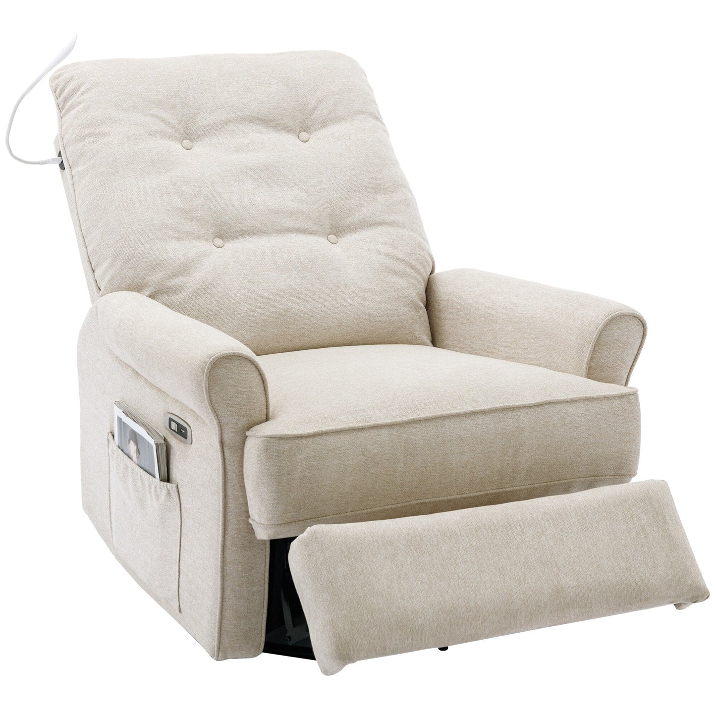 Fauteuil inclinable pivotant à 270° avec ports USB, lampe tactile, poche de rangement latérale et base à bascule