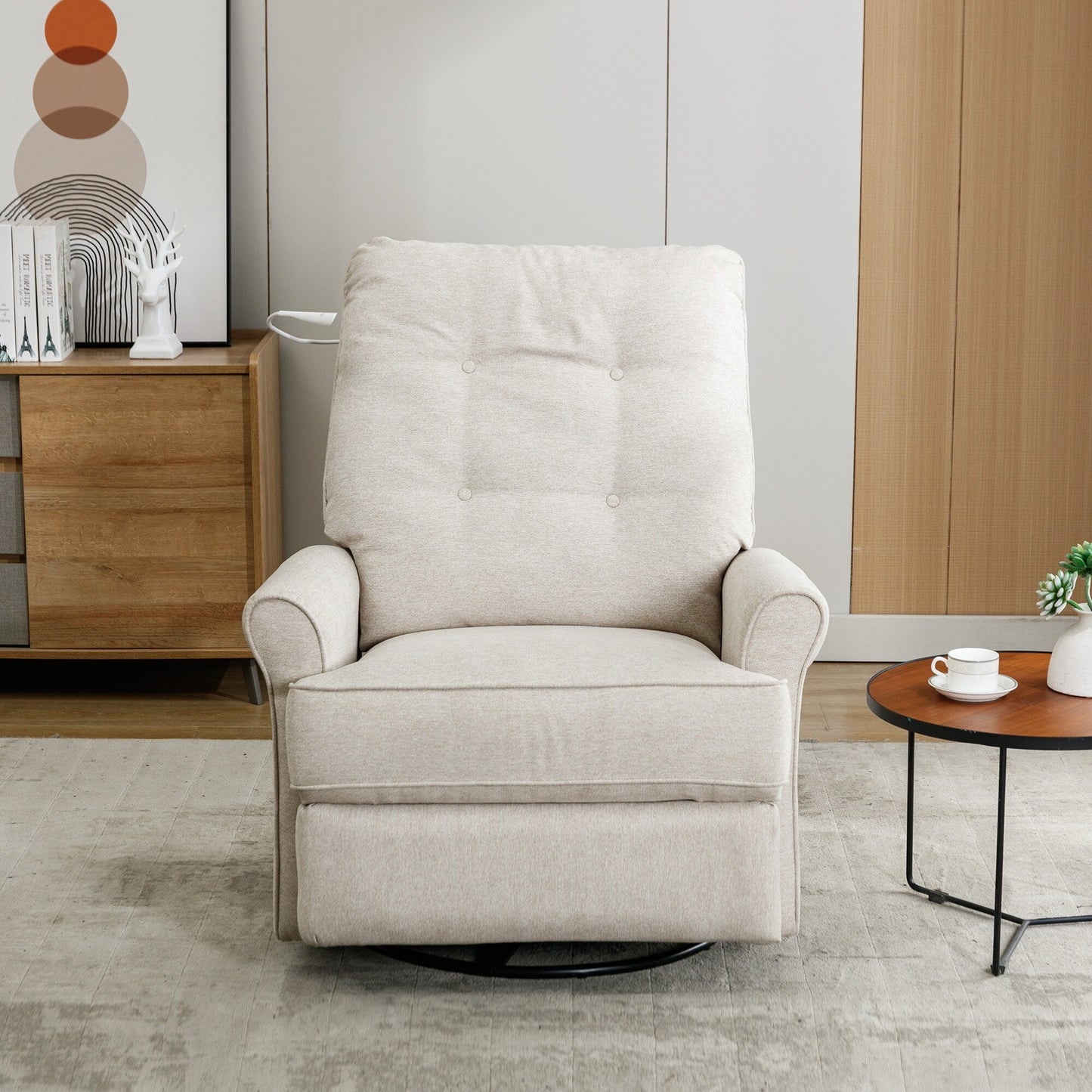 Fauteuil inclinable pivotant à 270° avec ports USB, lampe tactile, poche de rangement latérale et base à bascule