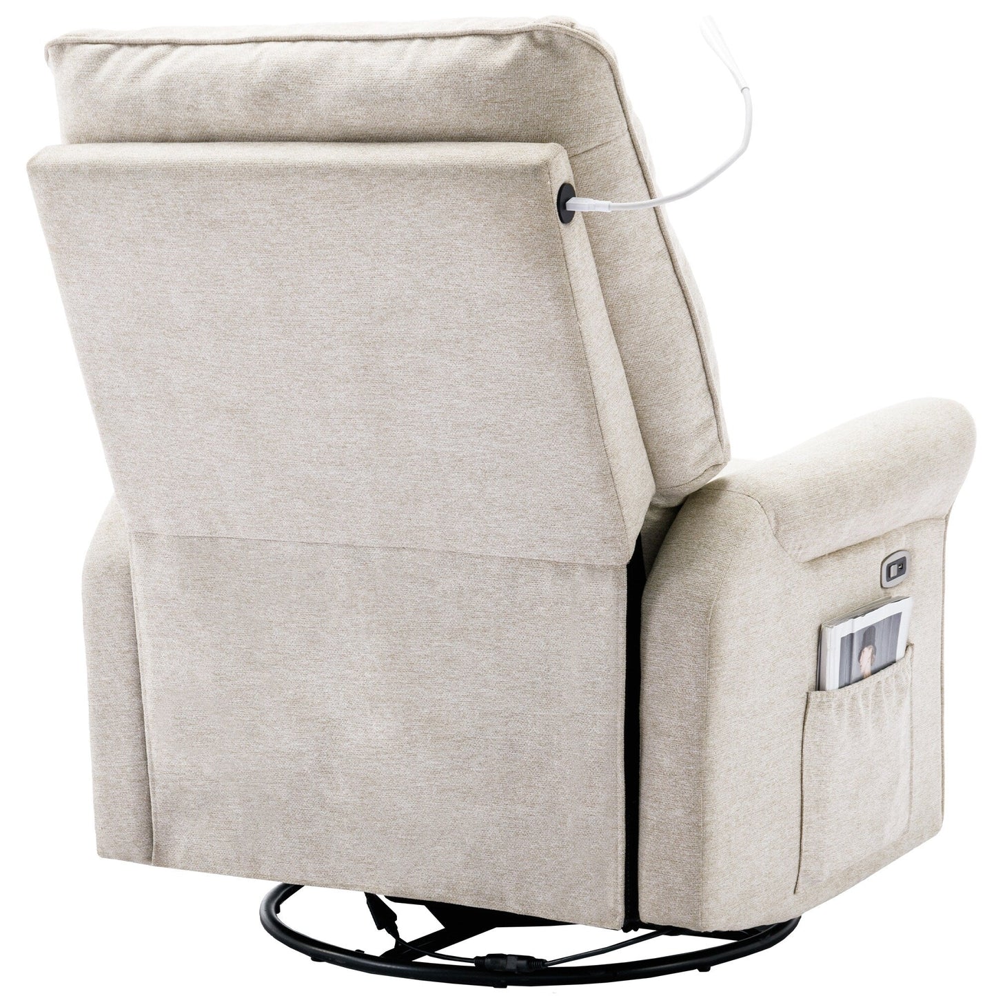 Fauteuil inclinable pivotant à 270° avec ports USB, lampe tactile, poche de rangement latérale et base à bascule