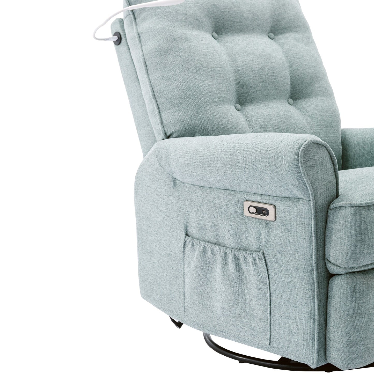 Fauteuil inclinable pivotant à 270° avec ports USB, lampe tactile, poche de rangement latérale et base à bascule
