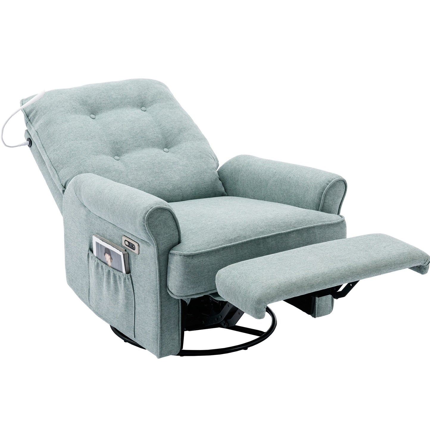 Fauteuil inclinable pivotant à 270° avec ports USB, lampe tactile, poche de rangement latérale et base à bascule