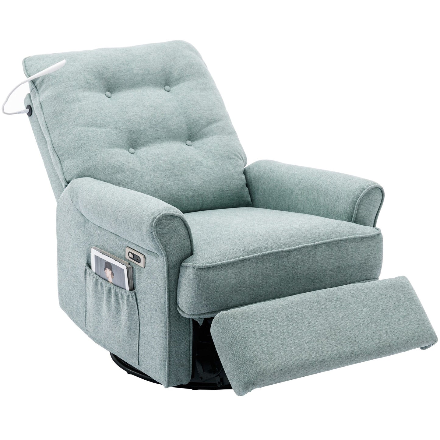Fauteuil inclinable pivotant à 270° avec ports USB, lampe tactile, poche de rangement latérale et base à bascule
