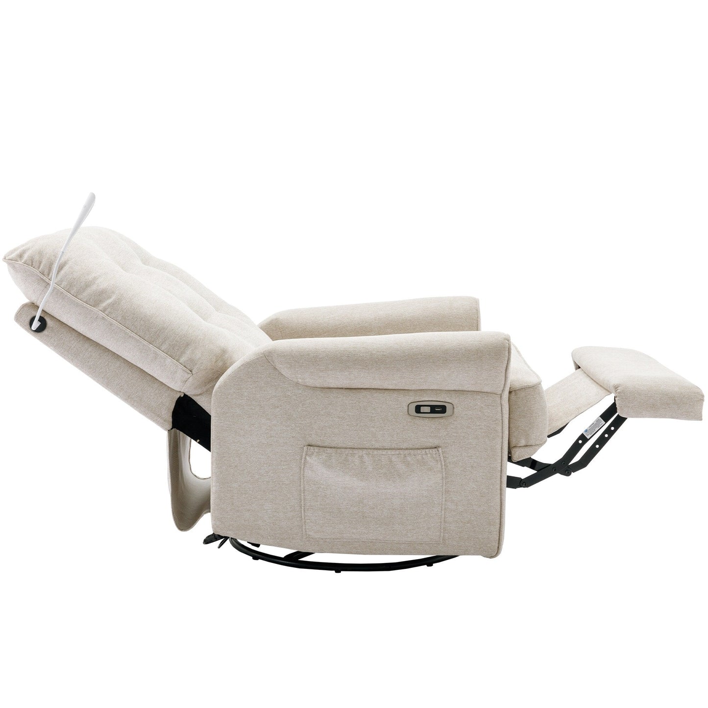 Fauteuil inclinable pivotant à 270° avec ports USB, lampe tactile, poche de rangement latérale et base à bascule