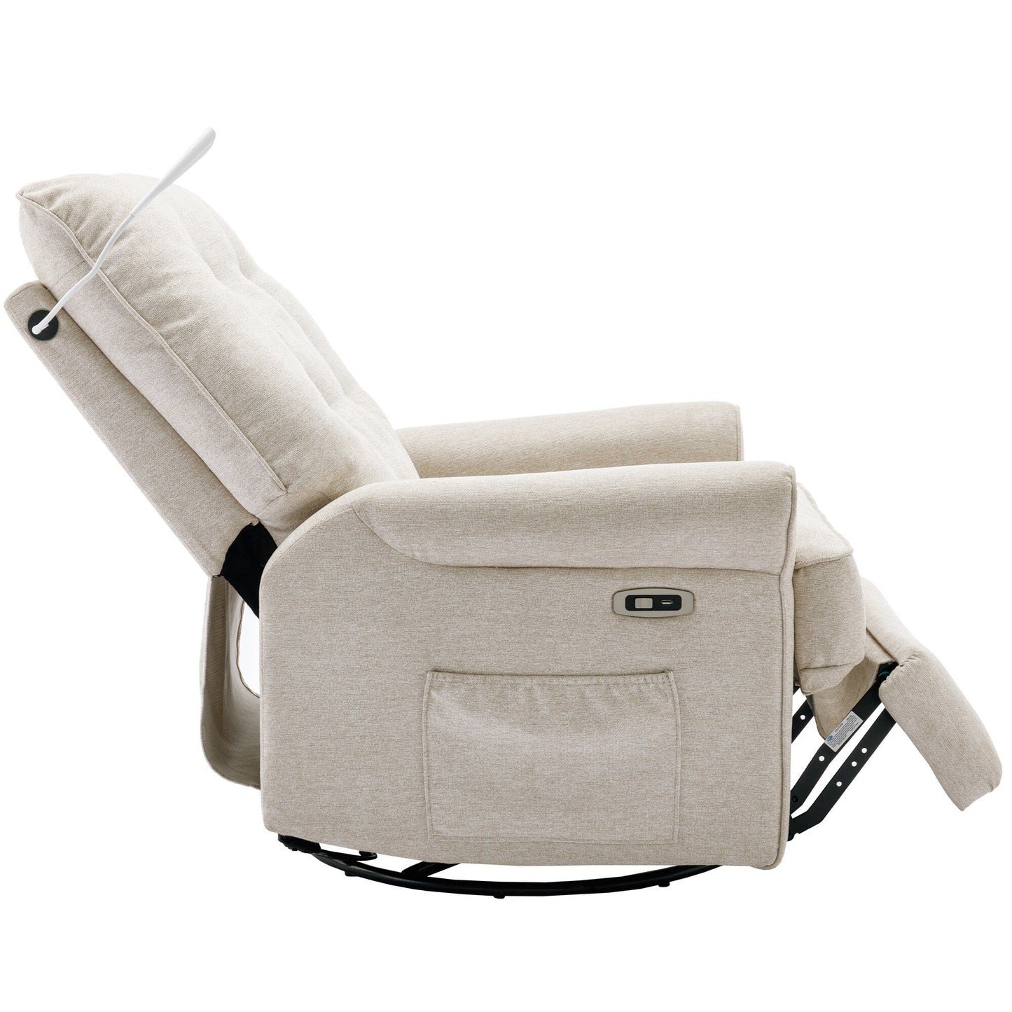 Fauteuil inclinable pivotant à 270° avec ports USB, lampe tactile, poche de rangement latérale et base à bascule