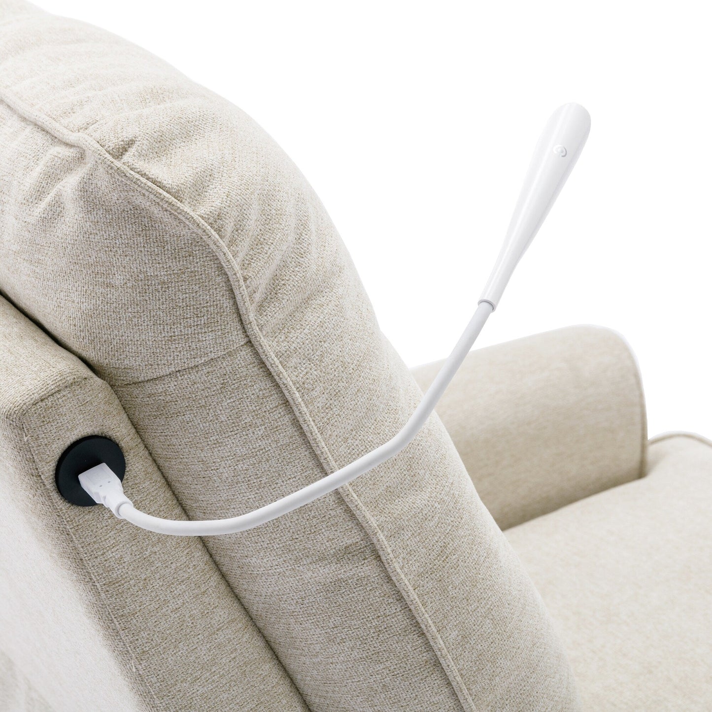 Fauteuil inclinable pivotant à 270° avec ports USB, lampe tactile, poche de rangement latérale et base à bascule