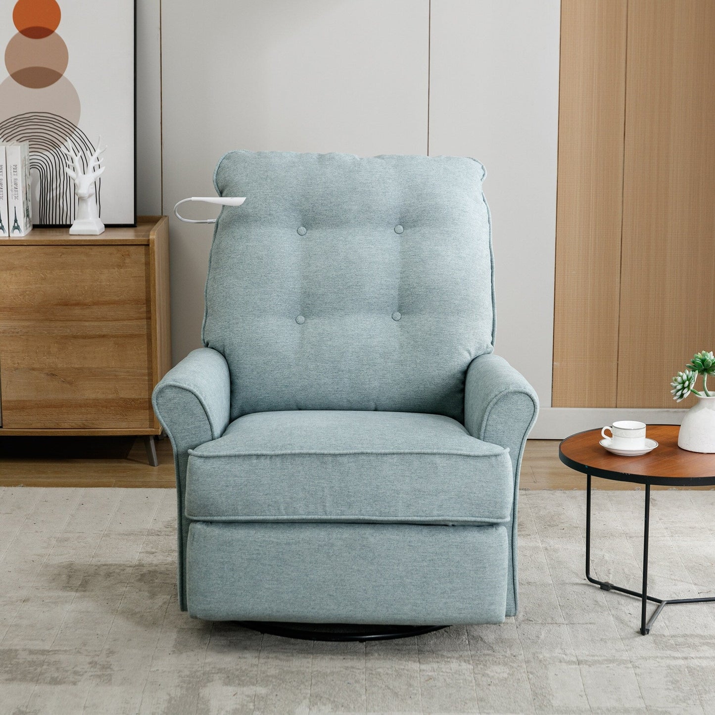 Fauteuil inclinable pivotant à 270° avec ports USB, lampe tactile, poche de rangement latérale et base à bascule