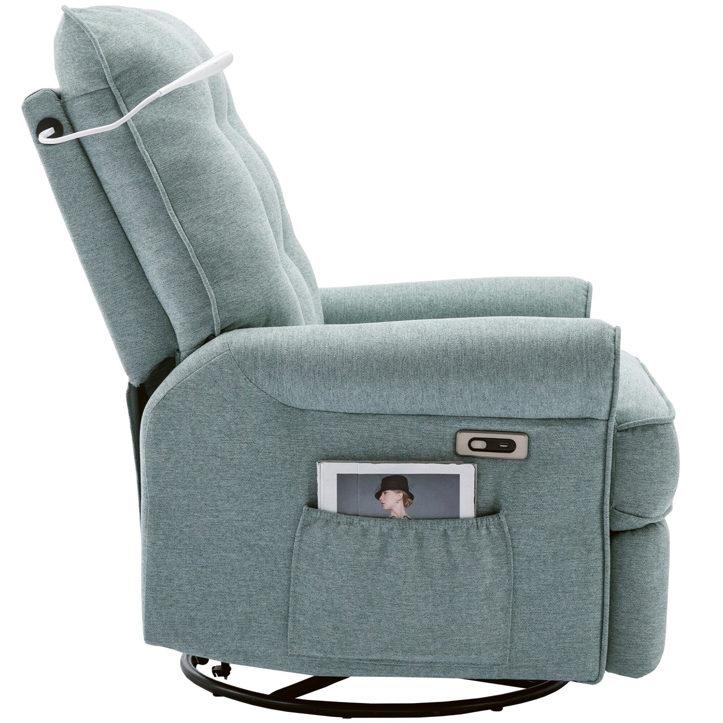 Fauteuil inclinable pivotant à 270° avec ports USB, lampe tactile, poche de rangement latérale et base à bascule