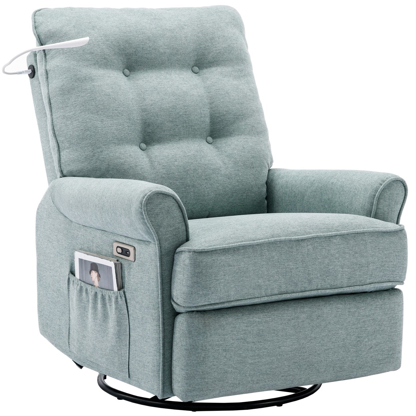 Fauteuil inclinable pivotant à 270° avec ports USB, lampe tactile, poche de rangement latérale et base à bascule
