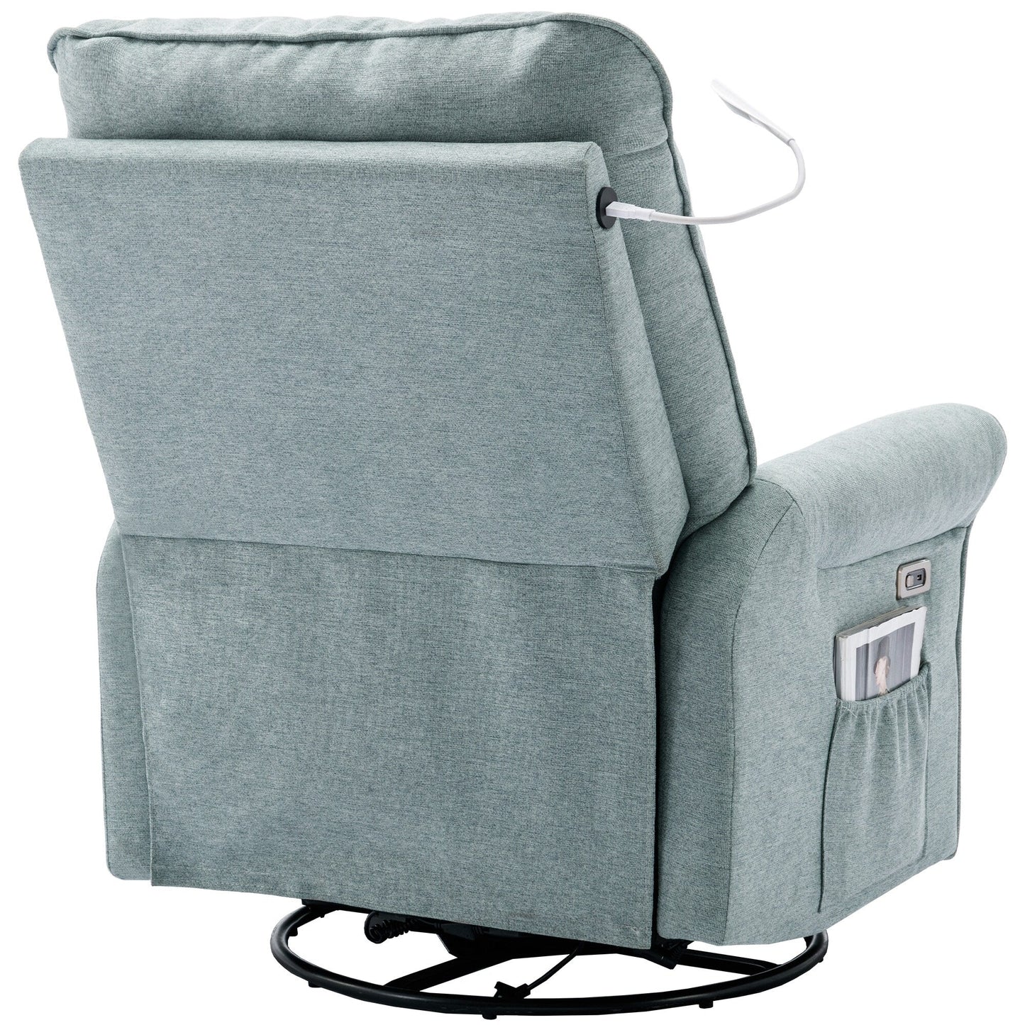 Fauteuil inclinable pivotant à 270° avec ports USB, lampe tactile, poche de rangement latérale et base à bascule