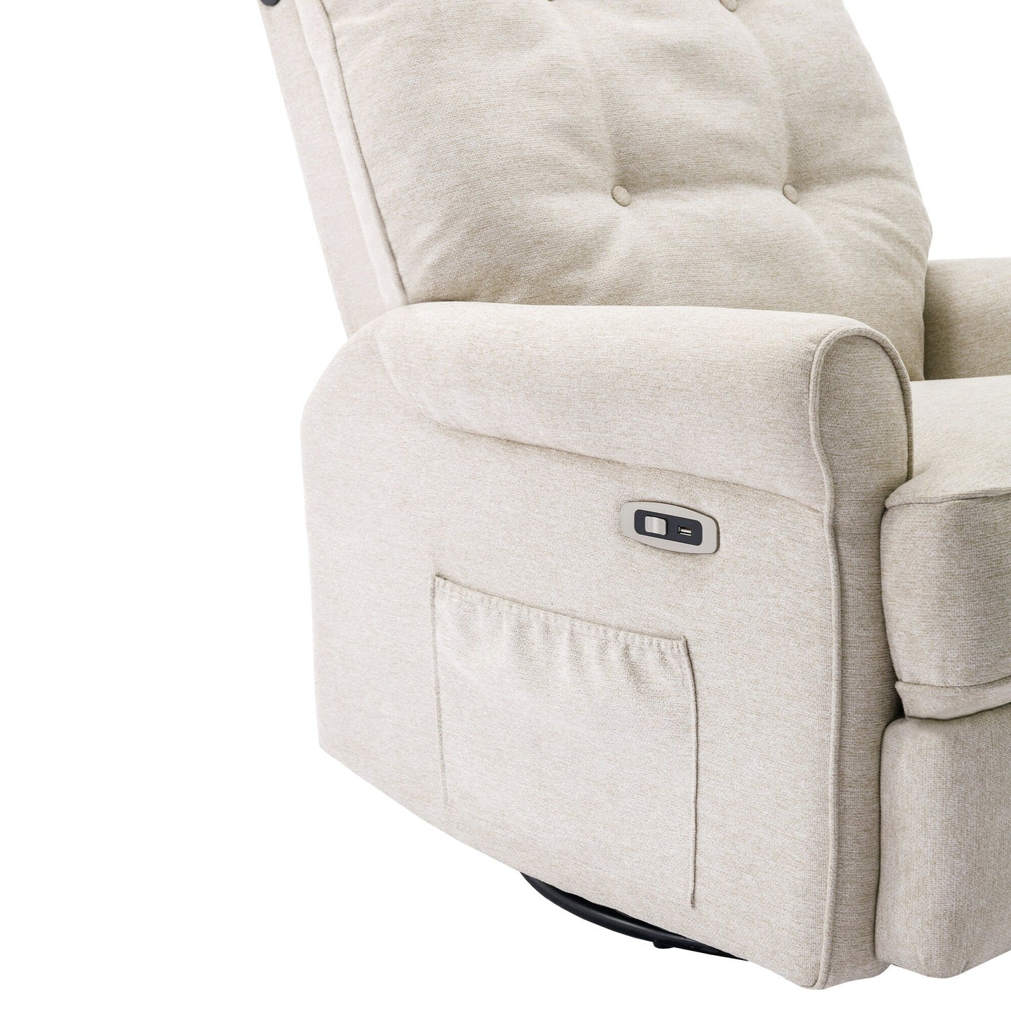 Fauteuil inclinable pivotant à 270° avec ports USB, lampe tactile, poche de rangement latérale et base à bascule