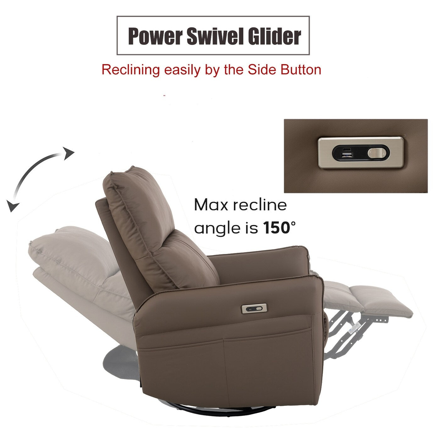 Fauteuil inclinable électrique pivotant à 270° avec ports USB