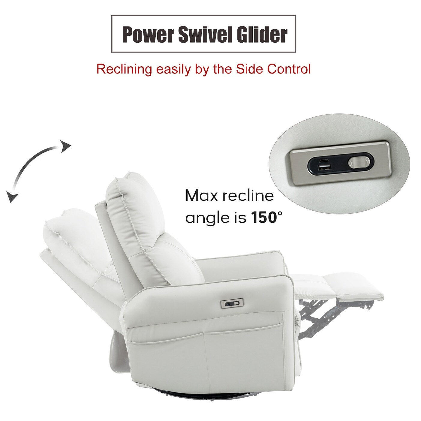 Fauteuil inclinable électrique pivotant à 270° avec ports USB