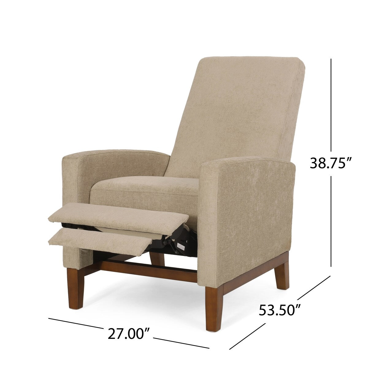 Canapé inclinable classique en bois de 27 po, fauteuil club manuel, rembourré, meuble de salon