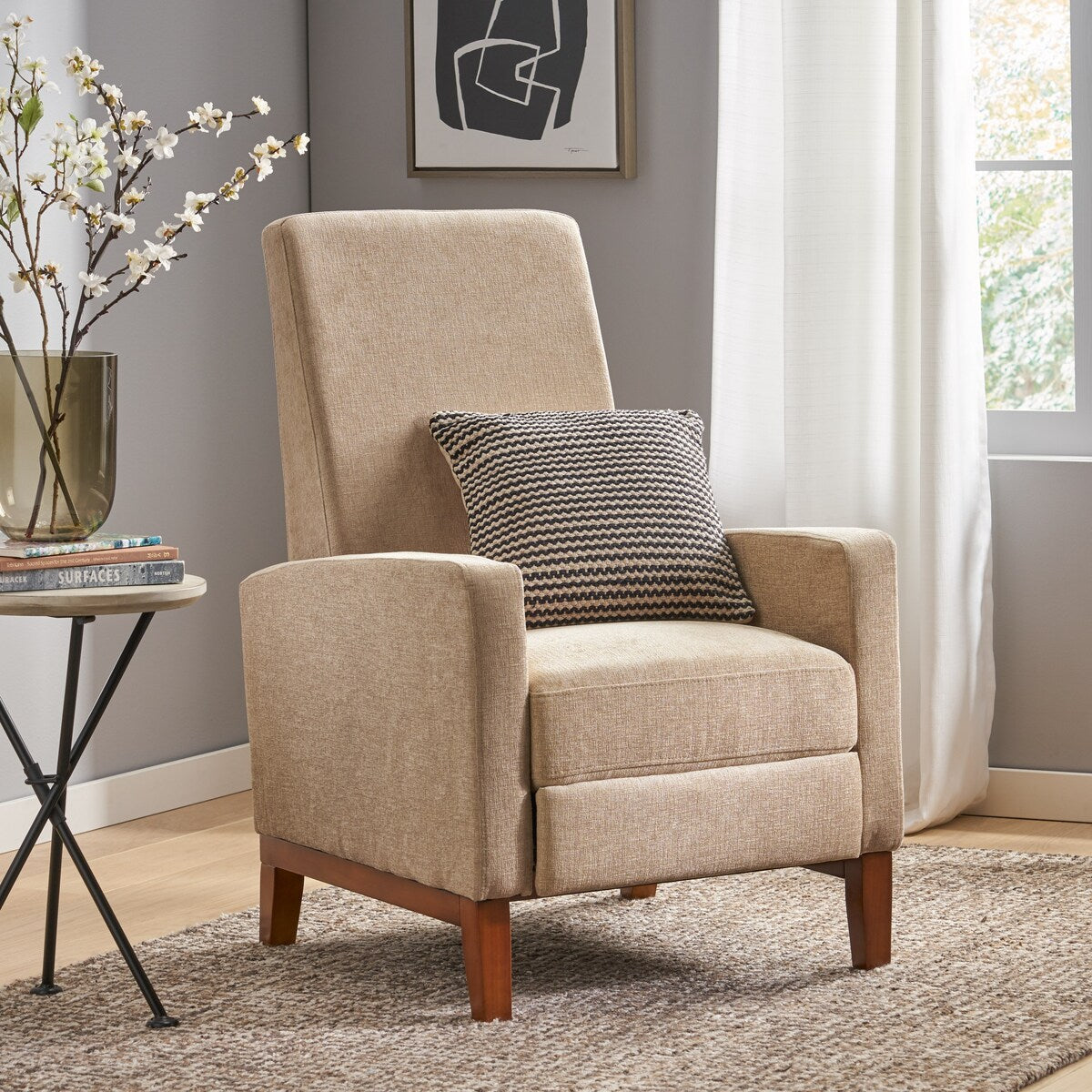 Canapé inclinable classique en bois de 27 po, fauteuil club manuel, rembourré, meuble de salon