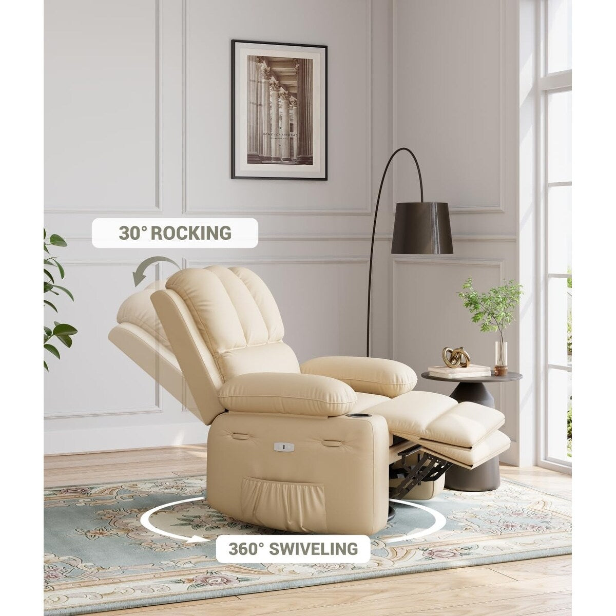 Fauteuils inclinables pivotants surdimensionnés de 27 pouces à 360° avec chauffage et massage